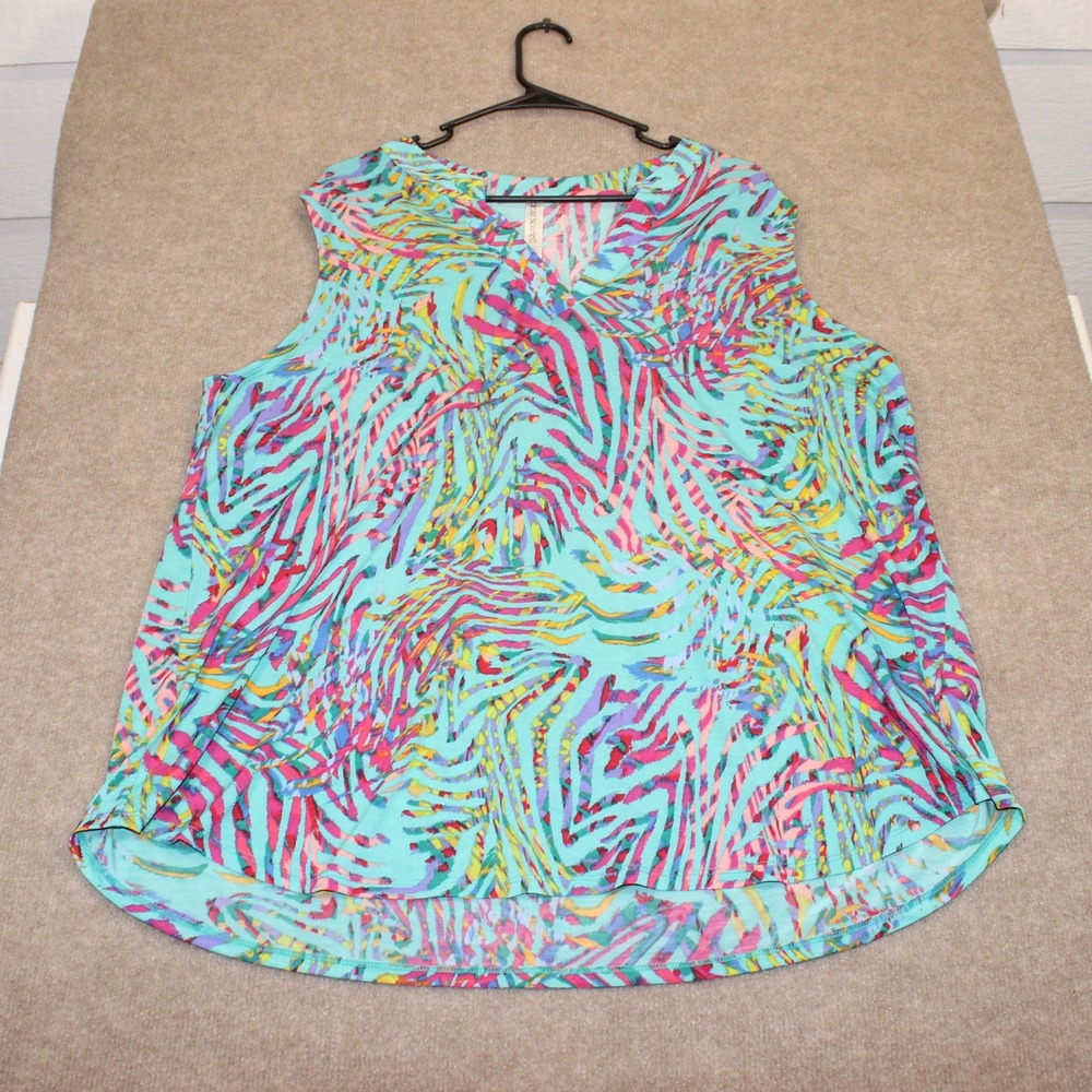 Dear Scarlett Womens 2X Sleeveless V-Neck Top Multi-Color Abstract Zebra Print - Picture 1 of 6